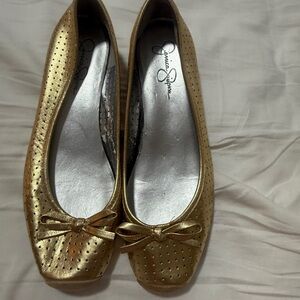 Jessica Simpson Gold Perforated Flats with Bow